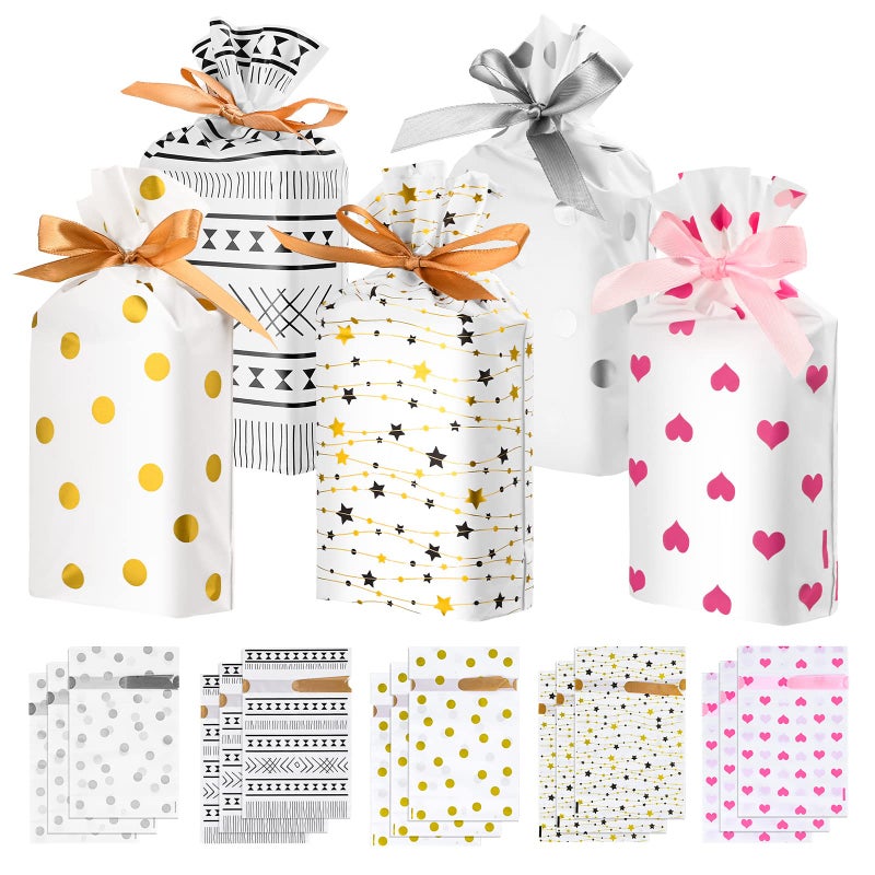AOOGITF 15 Kids Birthday Gift Bags, Plastic Drawstring Pouch Bags, Gift Pouches for Candy, Cookies, Small Gifts, Christmas, Wedding, Birthday and Graduation Party - Image 1