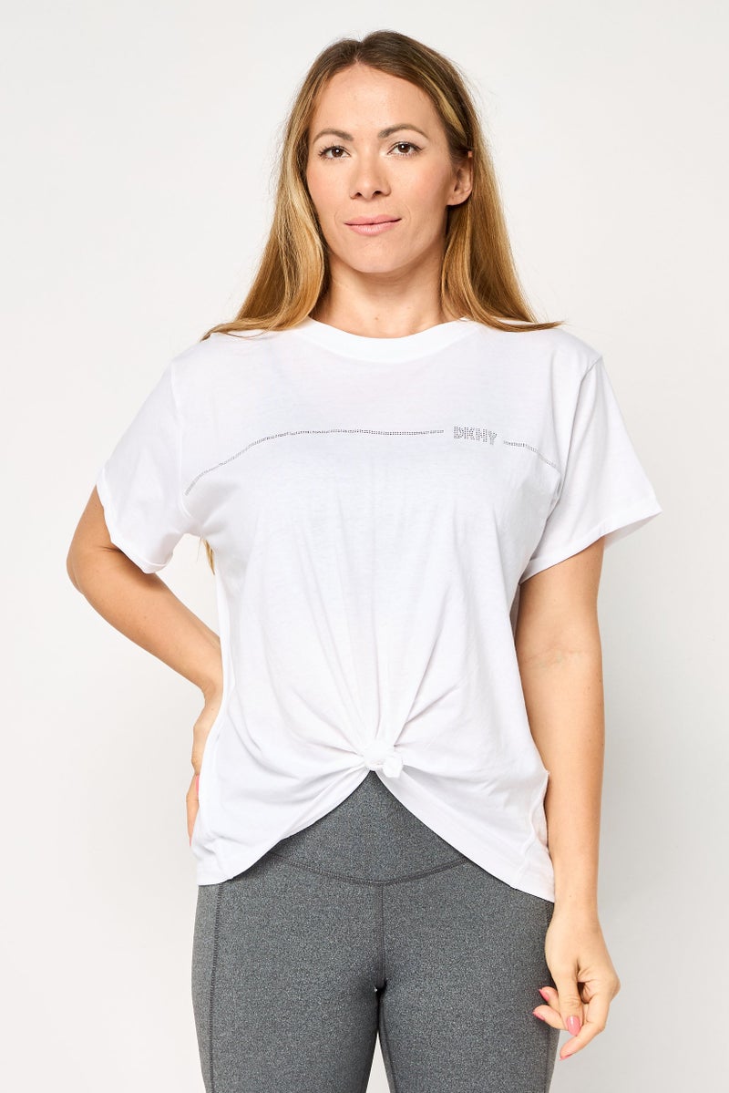 DKNY Sport Women Sportswear Fit Short Sleeve Outdoor T-Shirt, White - Image 1