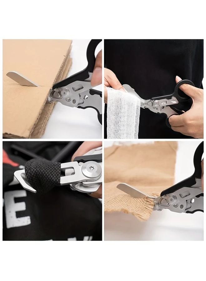 Light Brown 6 In 1 Stainless Steel Folding Scissors With Cutter And Glass Breaker - Image 5