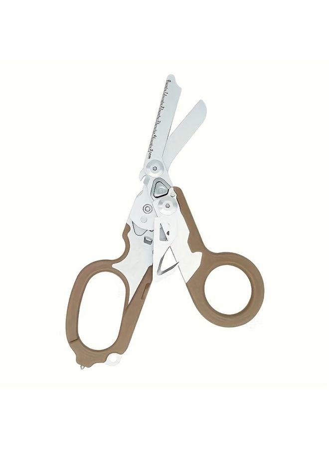 Light Brown 6 In 1 Stainless Steel Folding Scissors With Cutter And Glass Breaker - Image 1