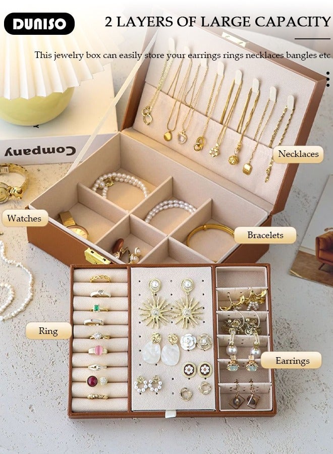 DUNISO Jewelry Box for Women, Large Capacity Double Layer Display Jewellery Organizer with Removable Tray & Partition, PU Leather Jewellery Storage Case, Travel Jewel Holder Cabinet for Earing, Necklace, Bracelet, Rings - Image 4