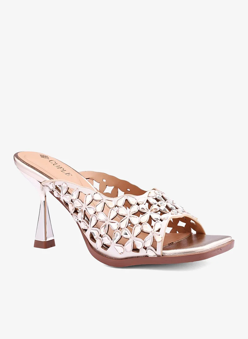 Cuple Womens cut-out floral heeled sandals
