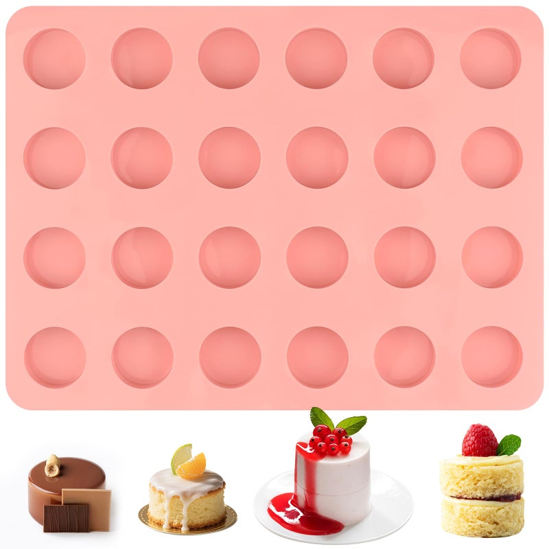 Actvty Round Chocolate Molds, 24-Cavity Mini Size Cupcake Silicone Molds for Coconuts Macarons Candy Mini Cakes Jelly Baking - Image 1