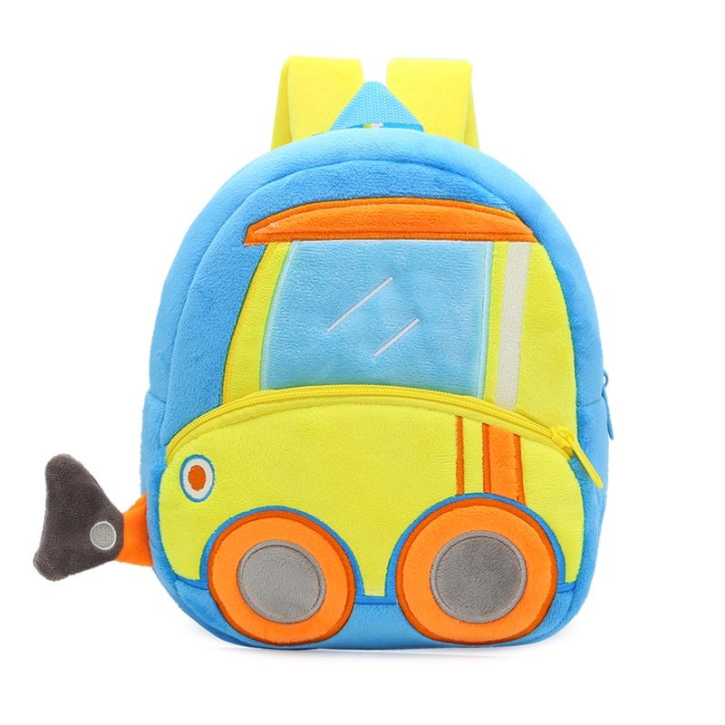 Plush Kids Backpack, Bulldozer Vehicle Design, Soft Lightweight School Bag for Toddlers and Preschool Kids - Image 1