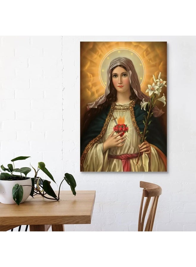 FireDeer Catholic Jesus Poster Print On Canvas Painting Christian God Pictures for Living Room No Frame (Virgin Mary, 20x30inch) - Image 3