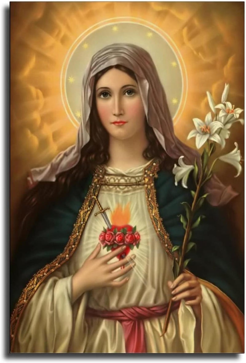 FireDeer Catholic Jesus Poster Print On Canvas Painting Christian God Pictures for Living Room No Frame (Virgin Mary, 20x30inch) - Image 1