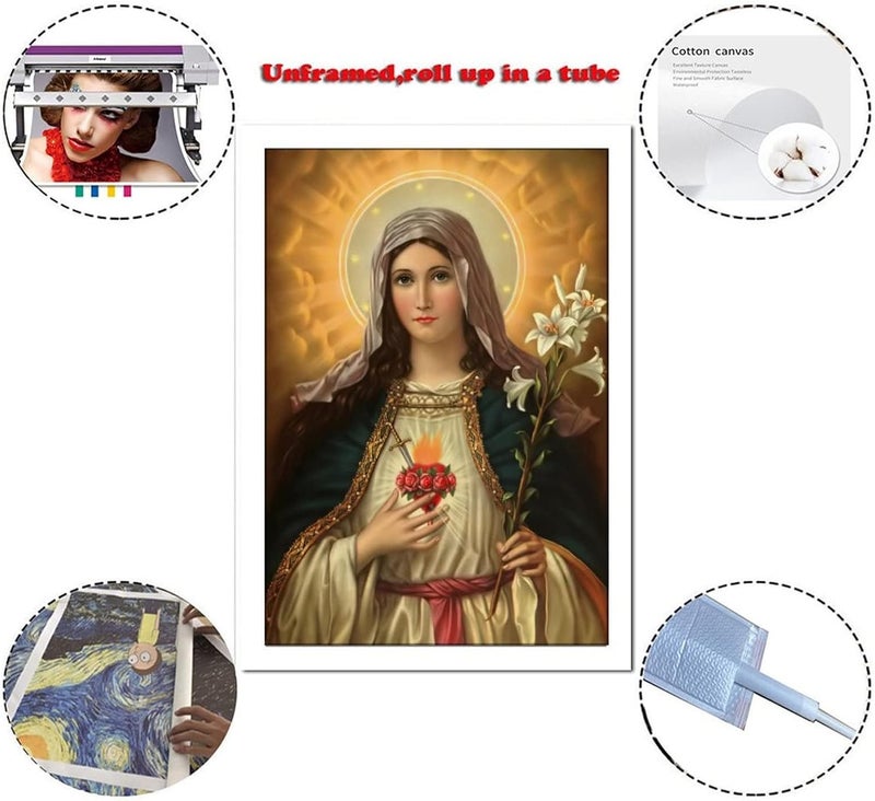 FireDeer Catholic Jesus Poster Print On Canvas Painting Christian God Pictures for Living Room No Frame (Virgin Mary, 20x30inch) - Image 2