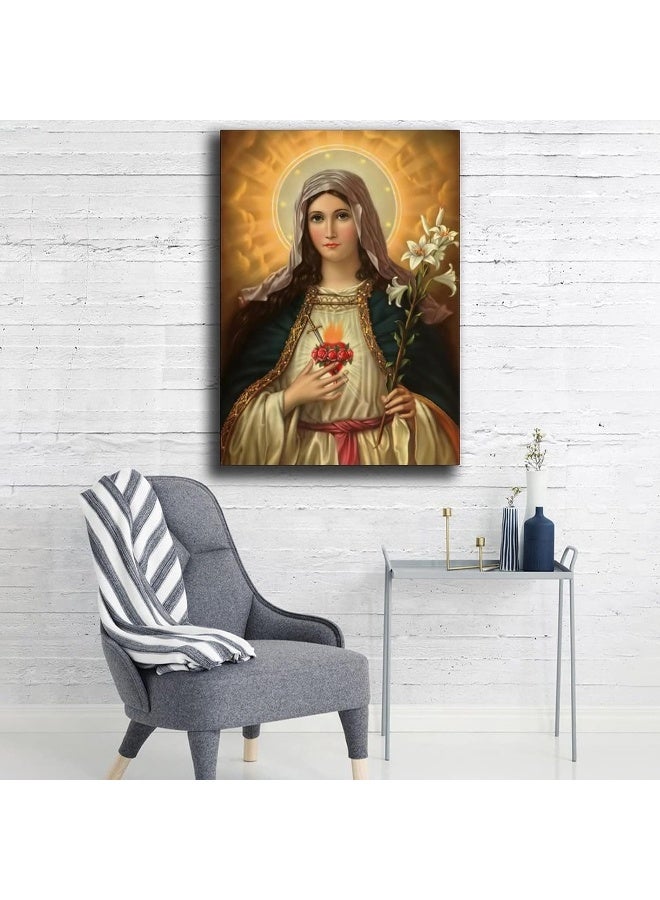 FireDeer Catholic Jesus Poster Print On Canvas Painting Christian God Pictures for Living Room No Frame (Virgin Mary, 20x30inch) - Image 5
