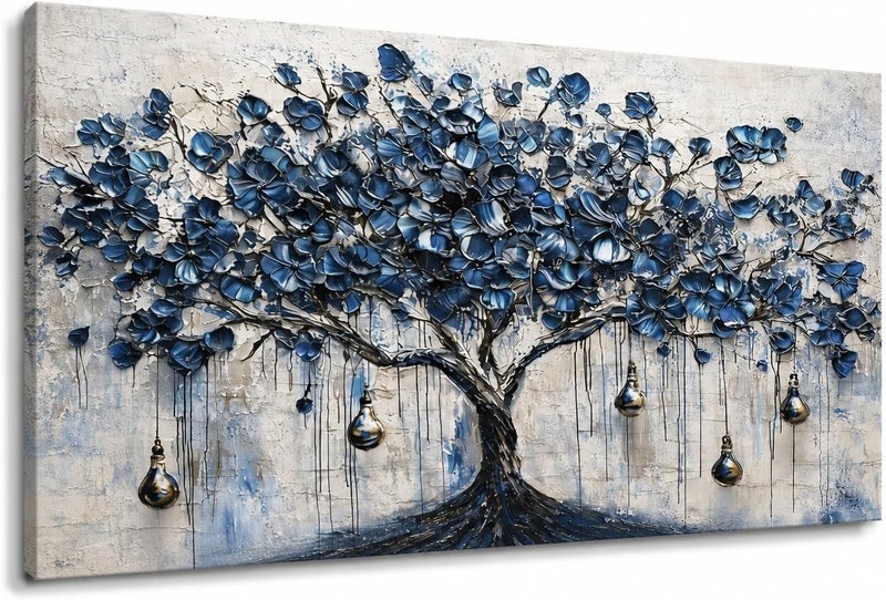 ARS Graphics ARS® 3D Textured Navy Blue Flower Tree Canvas Wall Art - 60 x 90 CM - Image 1