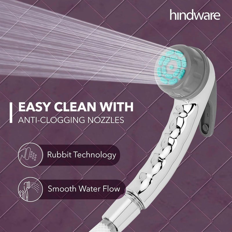 hindware حنفية هندوير F160027 ABS مع نظام تنظيف روبت، أنبوب مرن و خطاف حائط، كروم، تشطيب مطلي - Image 3