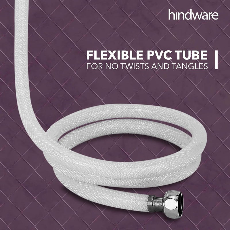 hindware حنفية هندوير F160027 ABS مع نظام تنظيف روبت، أنبوب مرن و خطاف حائط، كروم، تشطيب مطلي - Image 4
