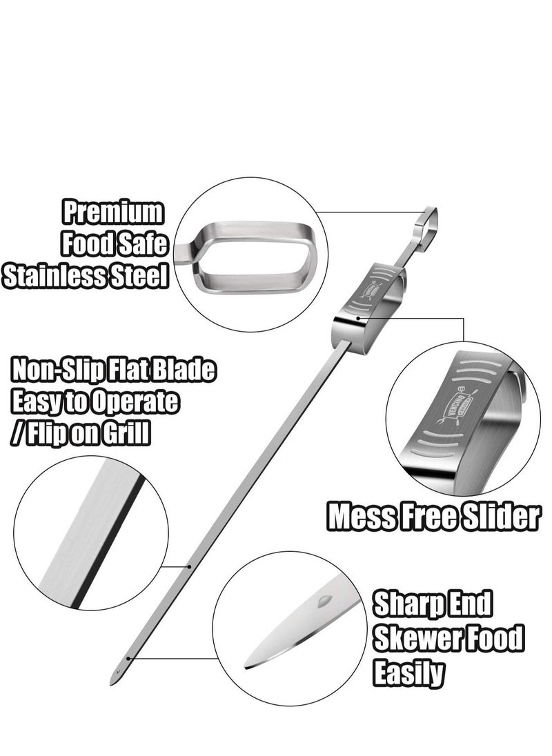 Metal Skewers for Grilling, 6PCS Kabob Skewers for GrillingFlat Blade BBQ Skewers with Slider