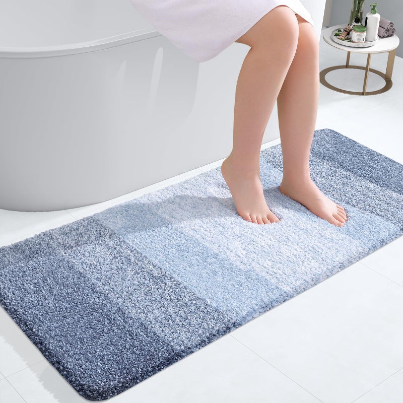 OLANLY Bathroom Runner Rugs 47x20 Extra Soft Absorbent Microfiber Bath Rugs Rubber Backing Quick Dry Machine Washable Bath Mats for Bathroom Floor Tub Shower and Home Decor Accessories Blue