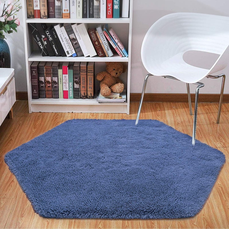 junovo Ultra Soft Rug for Nursery Children Room Baby Room Home Decor Dormitory Hexagon Carpet for Playhouse Princess Tent Kids Play Castle, Diameter 4.6 ft, Navy Blue - Image 3