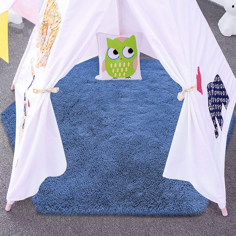 junovo Ultra Soft Rug for Nursery Children Room Baby Room Home Decor Dormitory Hexagon Carpet for Playhouse Princess Tent Kids Play Castle, Diameter 4.6 ft, Navy Blue - Image 4