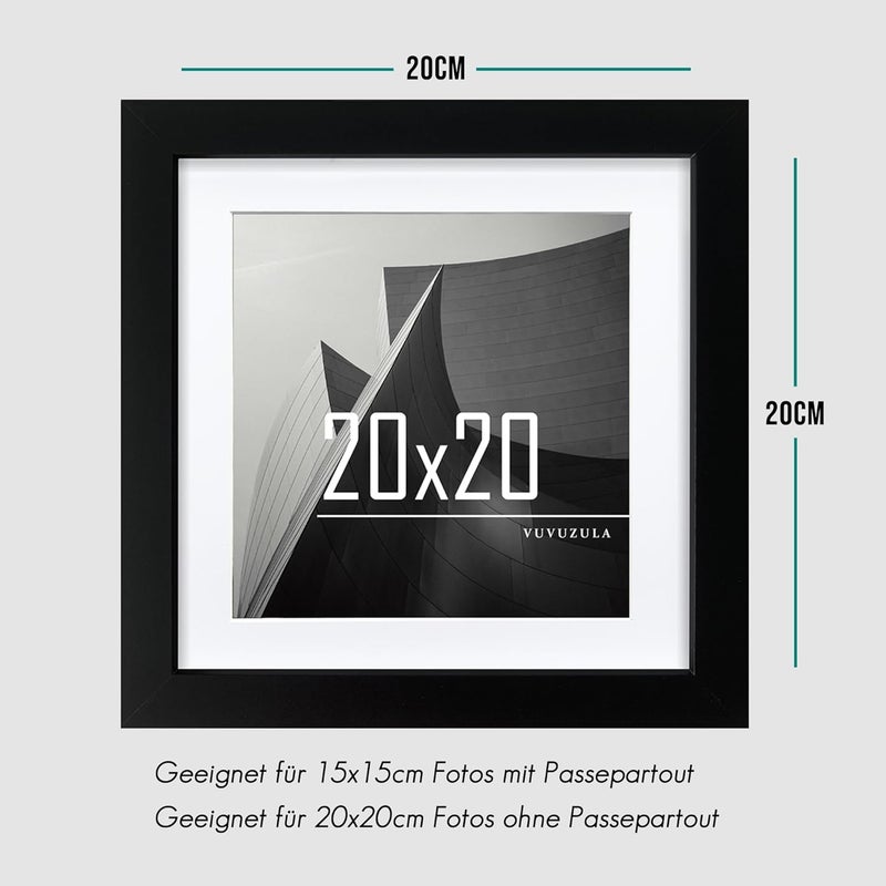 إطار صور ، مقاس 20 × 20 سم، خشبي أسود مربع، إطار مصنوع من MDF مع قاعدة للتثبيت، مقاس 15 × 15 سم، مجموعة من 3 أطر - Image 2