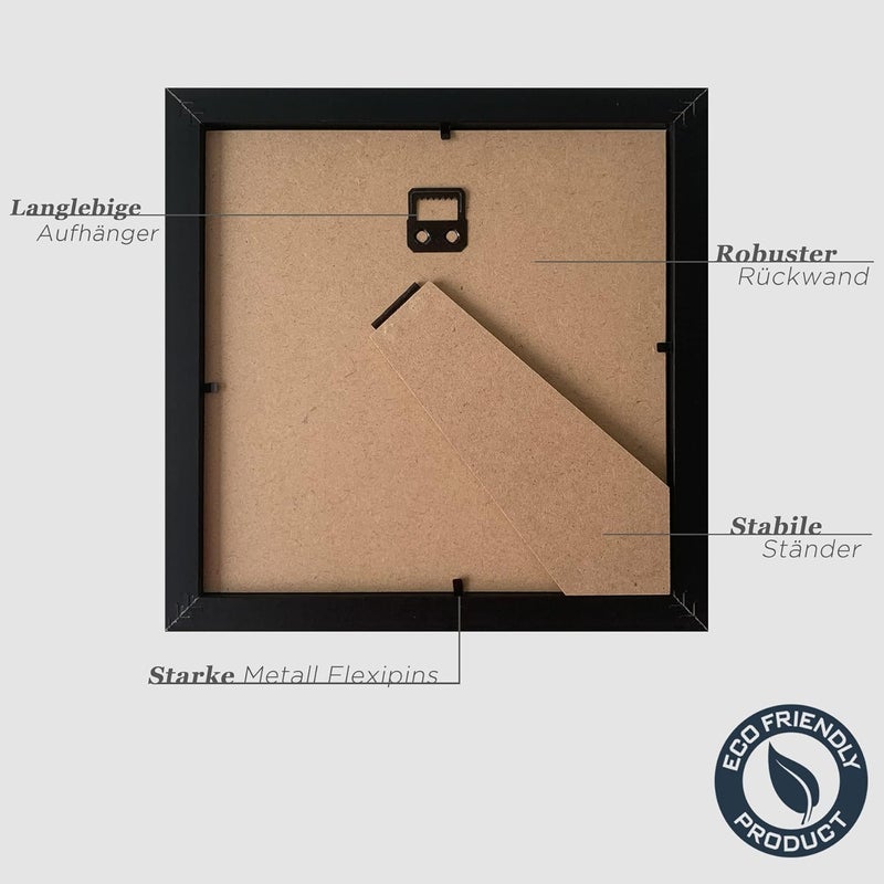 إطار صور ، مقاس 20 × 20 سم، خشبي أسود مربع، إطار مصنوع من MDF مع قاعدة للتثبيت، مقاس 15 × 15 سم، مجموعة من 3 أطر - Image 3