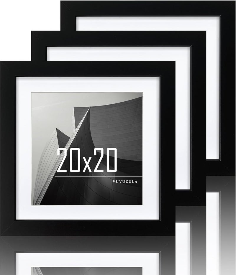 إطار صور ، مقاس 20 × 20 سم، خشبي أسود مربع، إطار مصنوع من MDF مع قاعدة للتثبيت، مقاس 15 × 15 سم، مجموعة من 3 أطر - Image 1