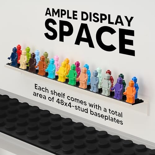 Tapeera 3-Pack Minifigure Display Case Holds Up To 72 Figures - Acrylic Floating Shelf Display With Brick Building Baseplates - Figure Display Cabinet Wall Mount - Minifig Organizer (Black Baseplates) - Image 3