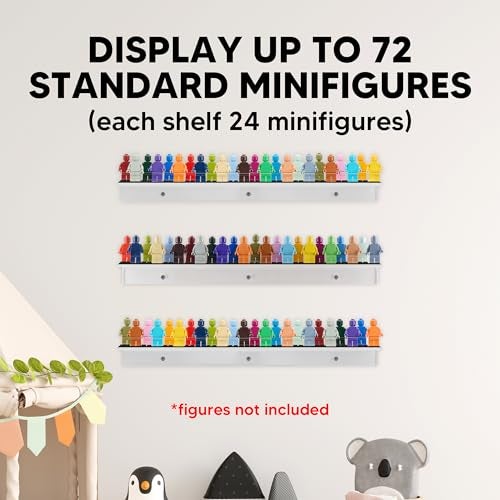 Tapeera 3-Pack Minifigure Display Case Holds Up To 72 Figures - Acrylic Floating Shelf Display With Brick Building Baseplates - Figure Display Cabinet Wall Mount - Minifig Organizer (Black Baseplates) - Image 4