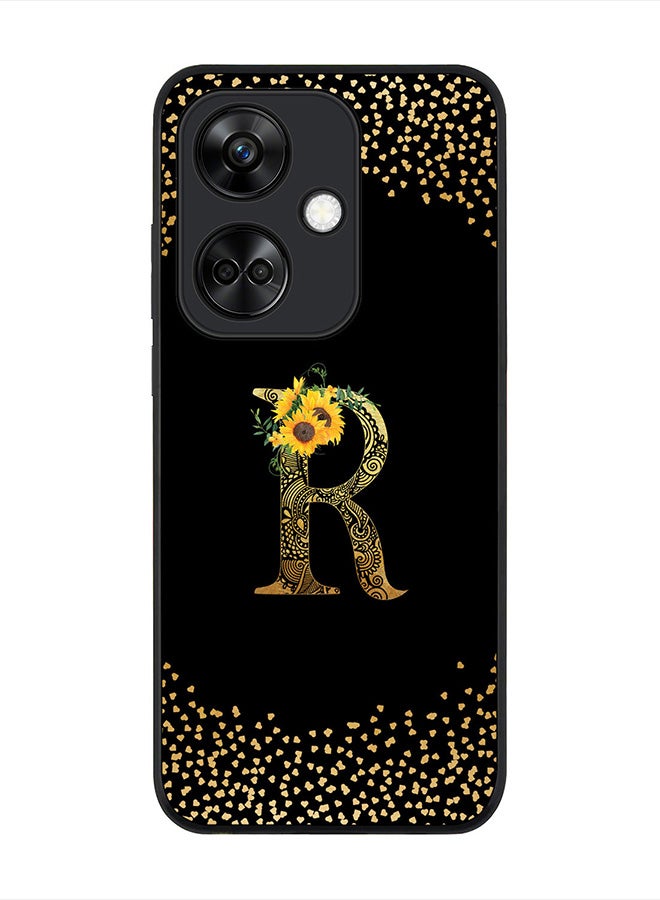 Stylizedd Rugged Black Edge case for OnePlus Nord CE3 / Oppo K11, Slim fit Flexible   Custom Monogram Initial Letter Mandala Floral Pattern Alphabet- R (Black) - Image 1