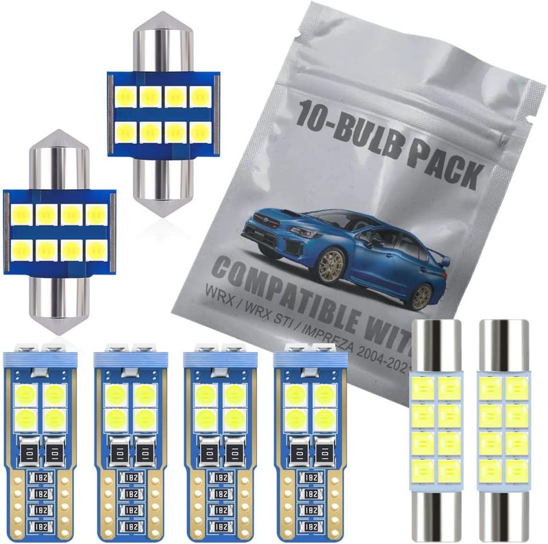 EBAIFUN 10-pc White LED Interior Light Kit for 2004-2021 Subaru WRX / WRX STI / Impreza - Image 1
