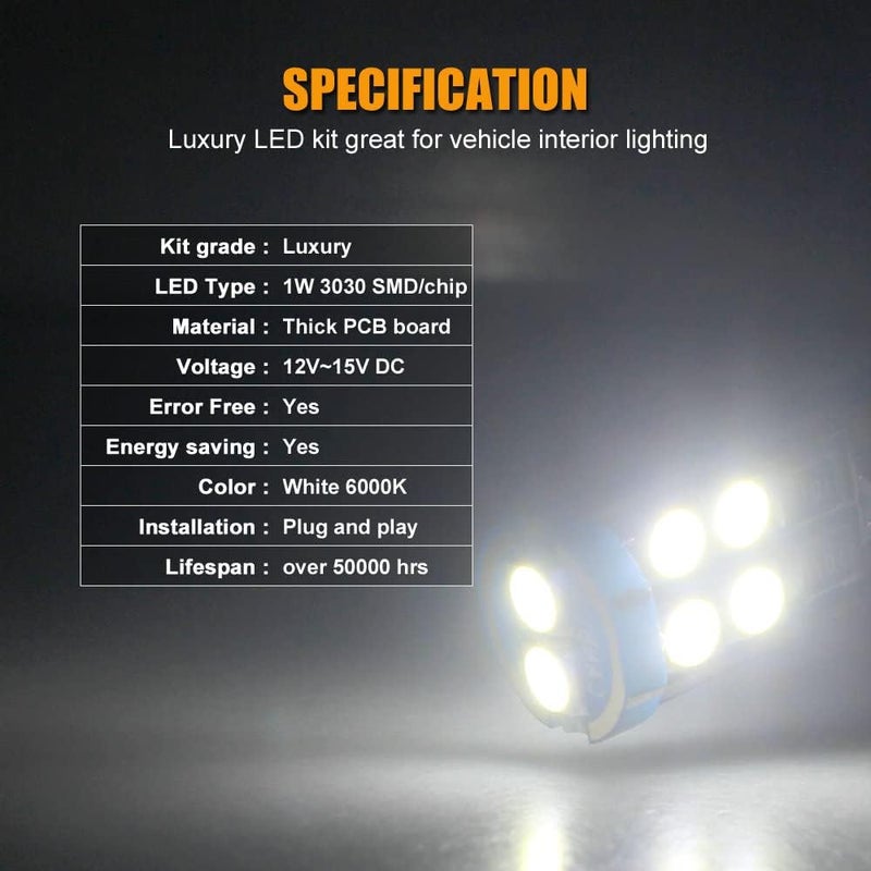 EBAIFUN 10-pc White LED Interior Light Kit for 2004-2021 Subaru WRX / WRX STI / Impreza - Image 4