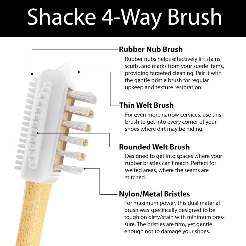 Shacke Suede & Nubuck 4-Way Leather Brush Cleaner (Wood Handle) - Image 4