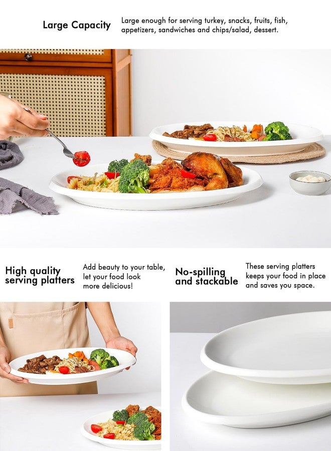 AISBUGUR 16" Large Serving Platters, White Oval Turkey Platters for Party, Wedding, Entertaining, Ceramic Serving Trays and Platters for Serving Food Appetizers Meat, Set of 2 - Image 4