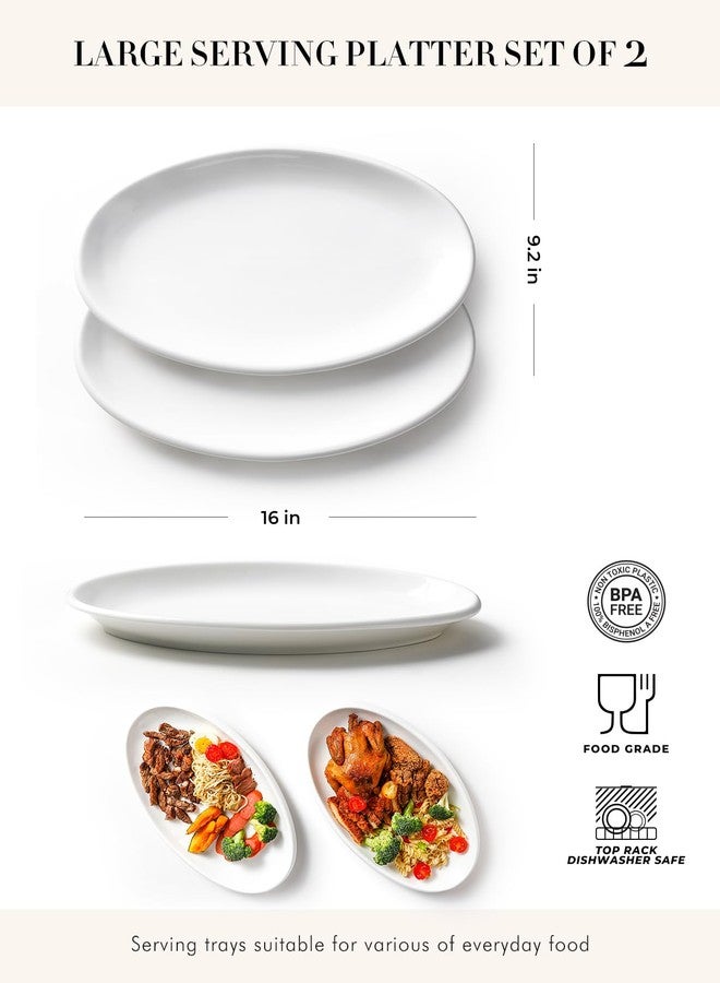 AISBUGUR 16" Large Serving Platters, White Oval Turkey Platters for Party, Wedding, Entertaining, Ceramic Serving Trays and Platters for Serving Food Appetizers Meat, Set of 2 - Image 2