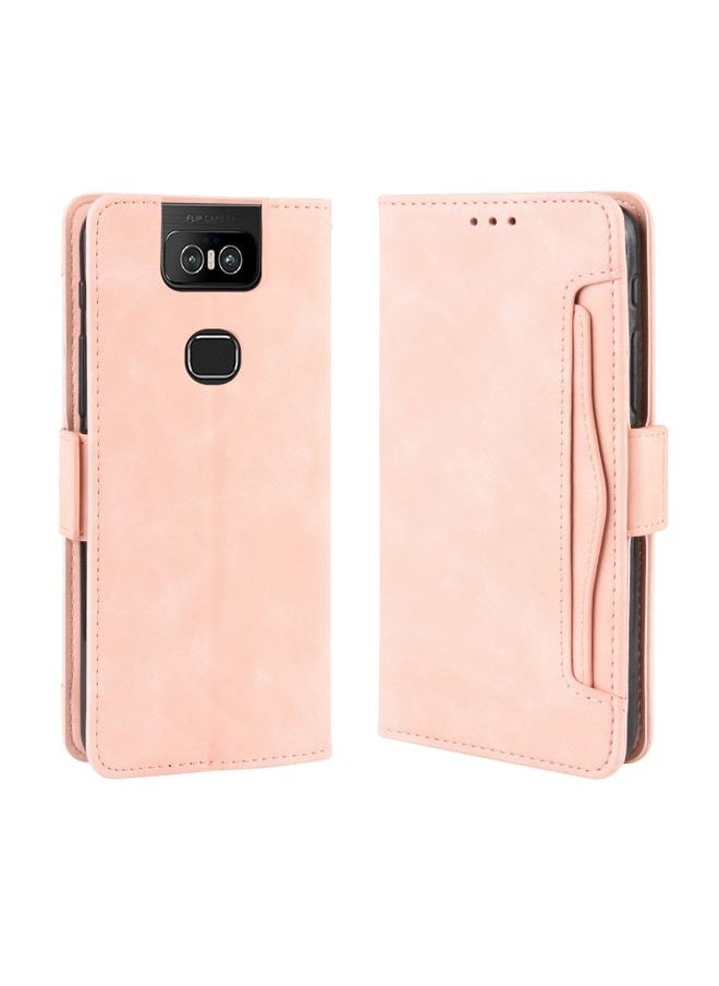 HuHa Case Cover Wallet Style Skin Feel Calf Pattern Leather Case For Asus Zenfone 6 ZS630KL,with Separate Card Slot Pink 