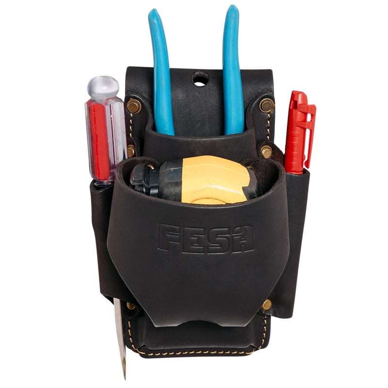 FESA Leather Tape Measure Holder - 4-in-1 Heavy Top Grain Leather Small Tool Pouch with Heavy Duty Rivets & Stitching - 2 Ways to Attach - Fits Any Belt - Handcrafted (Brown - with Tape Pocket) - Image 1