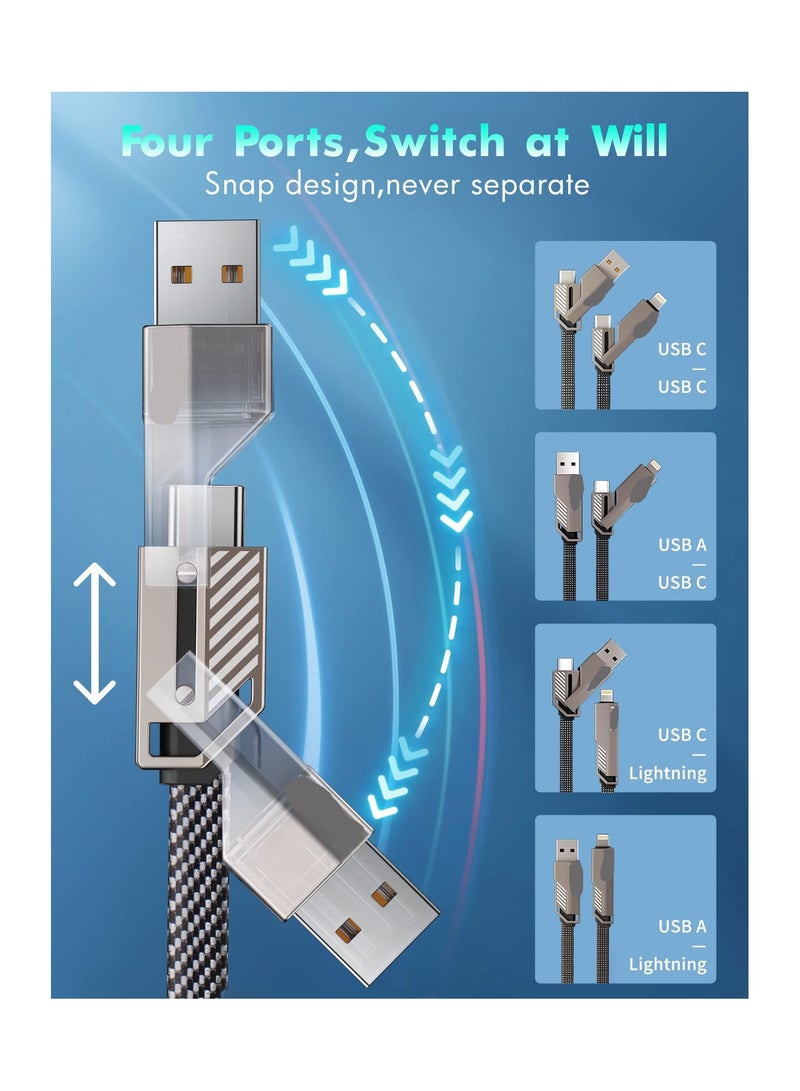 KASTWAVE 4-in-1 USB C Cable Fast Cable, 60W Fast Charging & Data Sync Flat Braided Anti-Tangle, Fit for iPhone Charger Cord with Velcro, Multi Charging Cable Combo Fast/Type C/USB A Ports, 5ft - Image 2