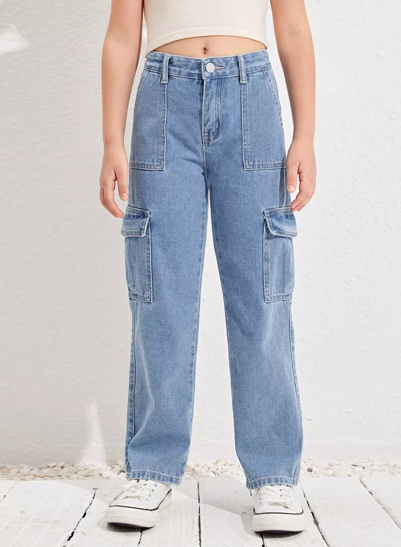 Girls Flap Pocket Cargo Jeans  - Image 1