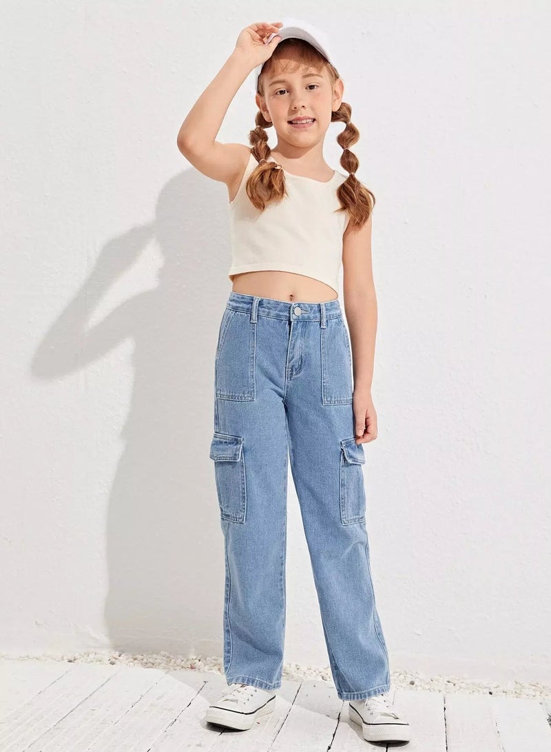Girls Flap Pocket Cargo Jeans  - Image 4