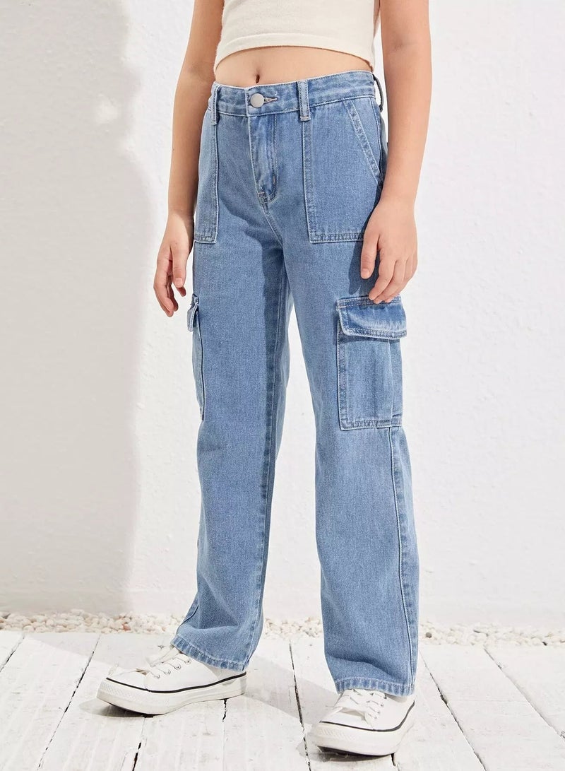Girls Flap Pocket Cargo Jeans  - Image 3
