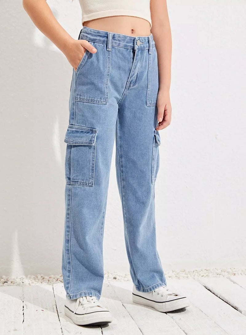 Girls Flap Pocket Cargo Jeans  - Image 5