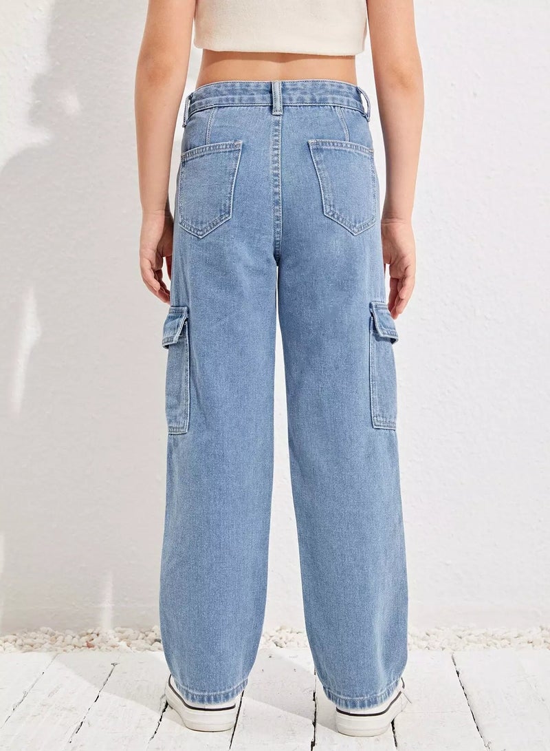 Girls Flap Pocket Cargo Jeans  - Image 2