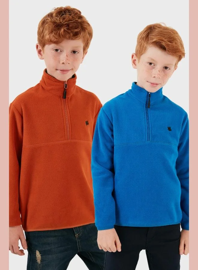 Lela Lela Soft Texture Zippered Stand Collar Raised 2-Pack Polar Kids POLAR 5905002S2