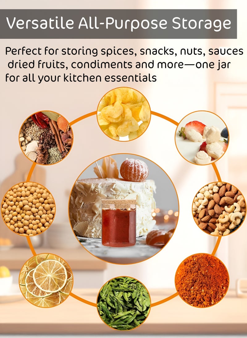 Toshionics 5-Piece Ribbed Borosilicate Glass Storage Jar Set with Cork Lids T114689 | Clear Round Textured Kitchen Canisters for Dry Food, Pasta, Spices, Snacks & Pantry Organization - Image 4