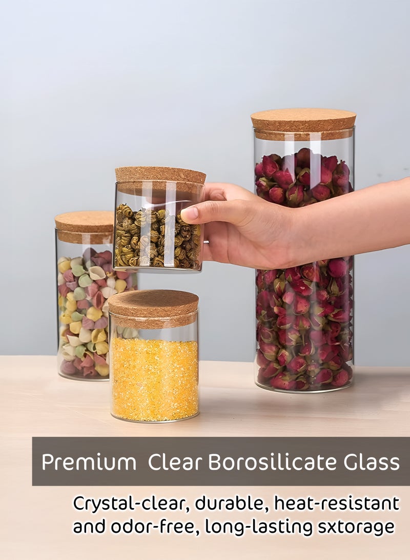 Toshionics 5-Piece Ribbed Borosilicate Glass Storage Jar Set with Cork Lids T114689 | Clear Round Textured Kitchen Canisters for Dry Food, Pasta, Spices, Snacks & Pantry Organization - Image 5