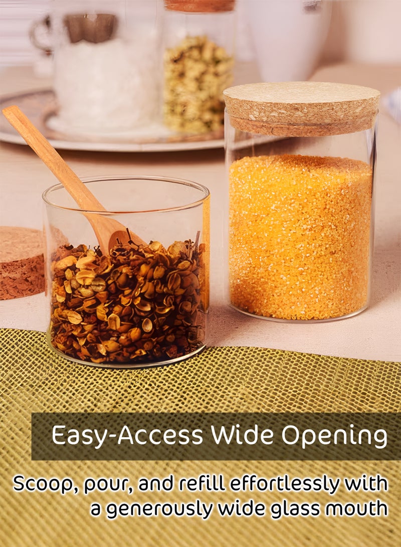 Toshionics 5-Piece Ribbed Borosilicate Glass Storage Jar Set with Cork Lids T114689 | Clear Round Textured Kitchen Canisters for Dry Food, Pasta, Spices, Snacks & Pantry Organization - Image 3