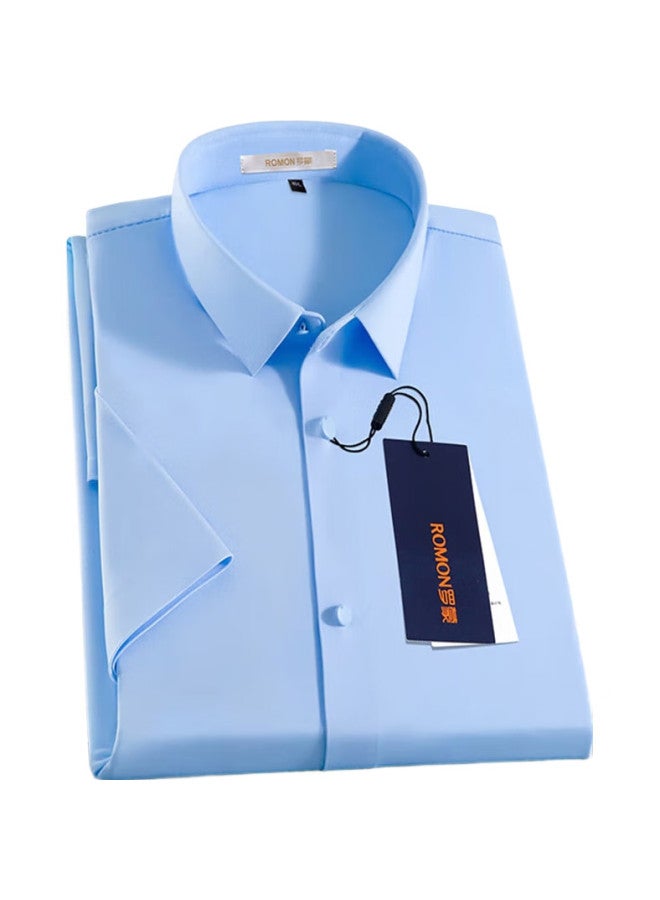 ROMON Men'S Wrinkle-Free Short Sleeve Shirt Ice Silk Shirt Middle-Aged And Youth Solid Color Business Half Sleeve Dad Top Men'S Clothing - Image 1