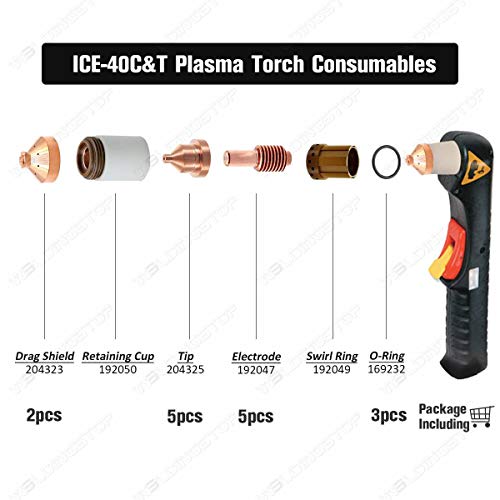 WeldingStop ICE40CT Plasma Electrode 192047 204325 Tip 204323 Shield Cap fit Miller Spectrum 625 Cutter PKG15 - Image 3