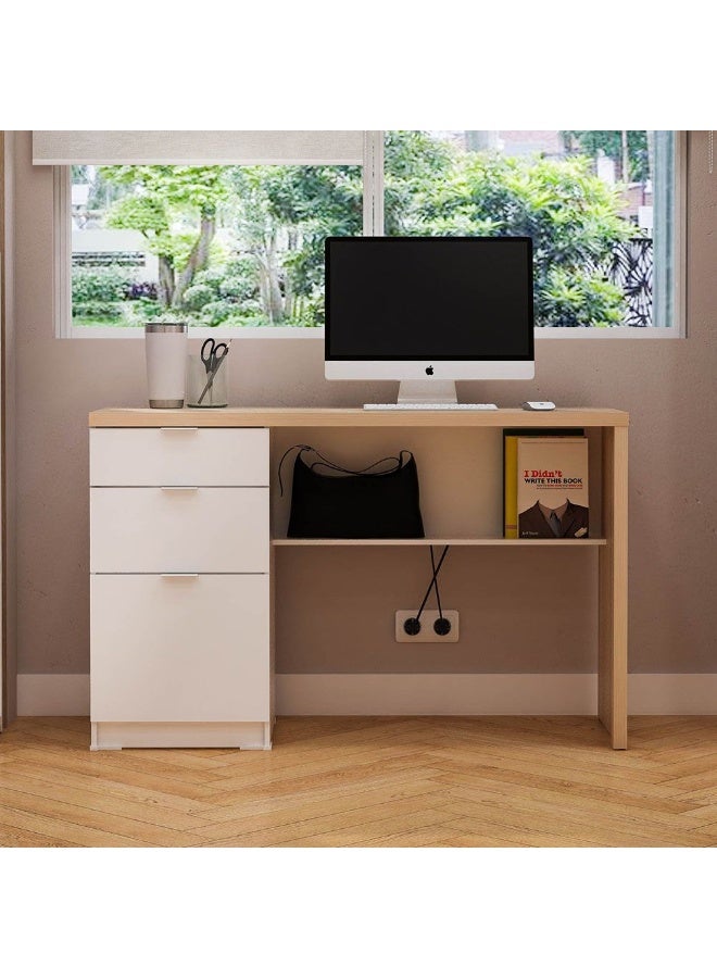 دانوب هوم Barbados Office Desk With 2 Drawers And 1 Door+Shelf | Computer Table Office Desk Workstation | Modern PC Laptop Gaming Table | Wooden Study Table For Home Office L119xW47xH75cm - White/Oak  - Image 1