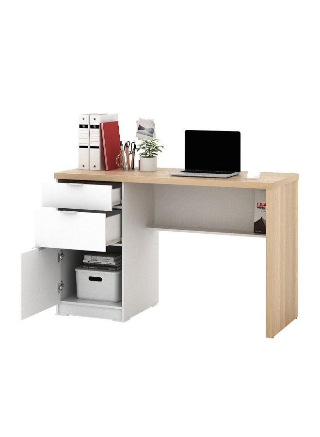 دانوب هوم Barbados Office Desk With 2 Drawers And 1 Door+Shelf | Computer Table Office Desk Workstation | Modern PC Laptop Gaming Table | Wooden Study Table For Home Office L119xW47xH75cm - White/Oak  - Image 2