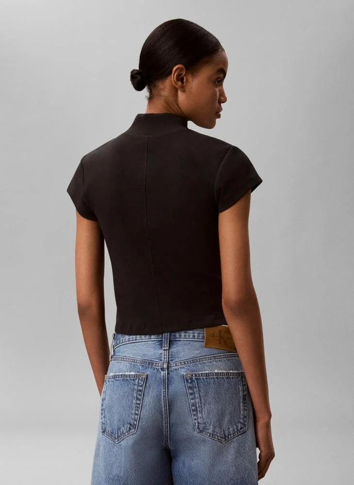 Calvin Klein Jeans  Ribbed Monologo Quarter-Zip T-Shirt for Women | Best Price UAE