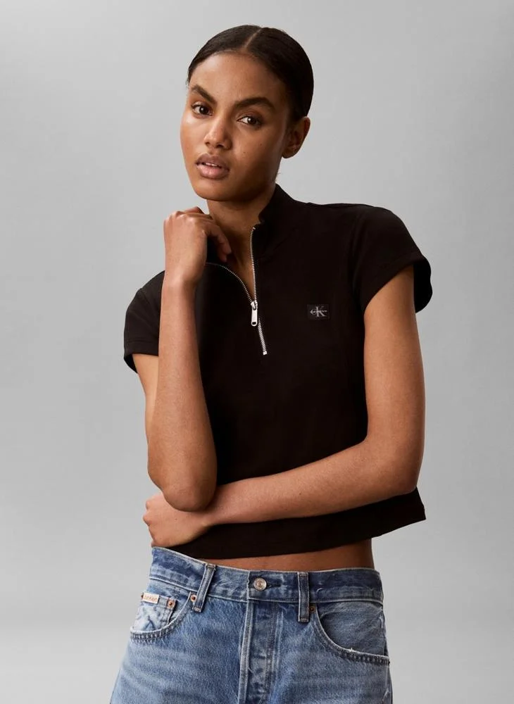 Ribbed Monologo Quarter-Zip T-Shirt