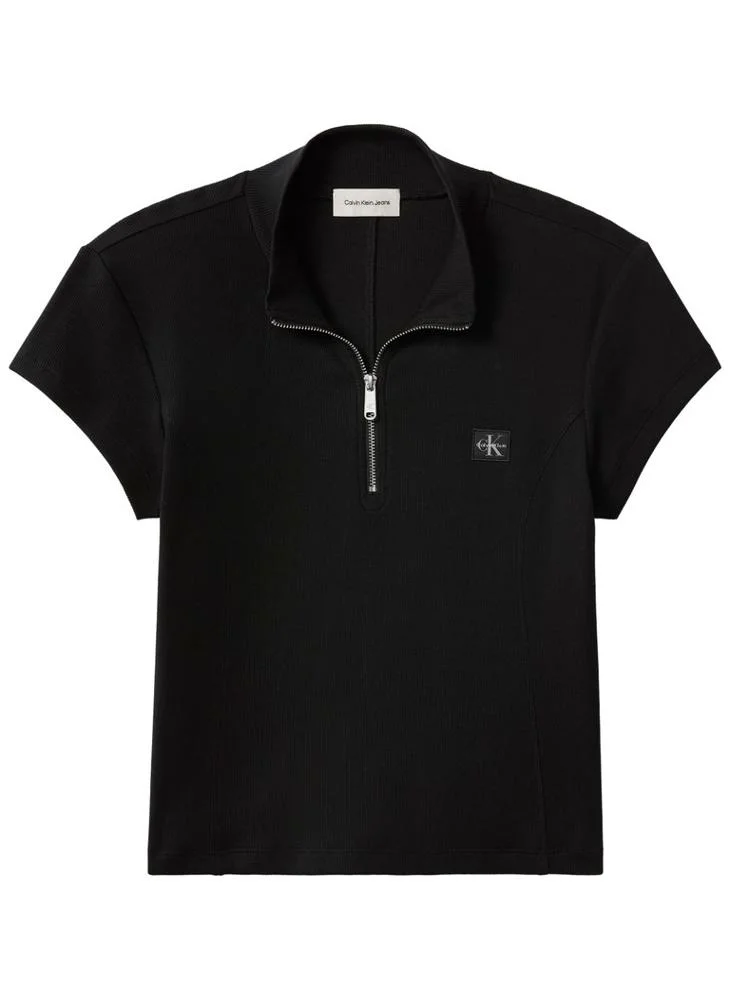 Calvin Klein Jeans  Ribbed Monologo Quarter-Zip T-Shirt for Women | Best Price UAE
