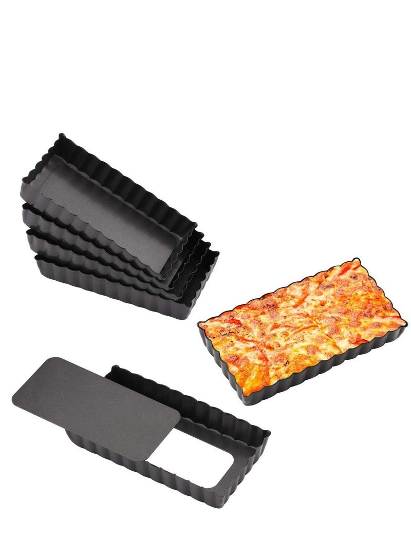 Mini Tart Pan Set of 4 Rectangular Non-Stick 4 Inch Quiche Pan Loose Removable Bottom Tart Pan for Pies, Quiche Bakeware, Cheese Cakes, Desserts - Image 1